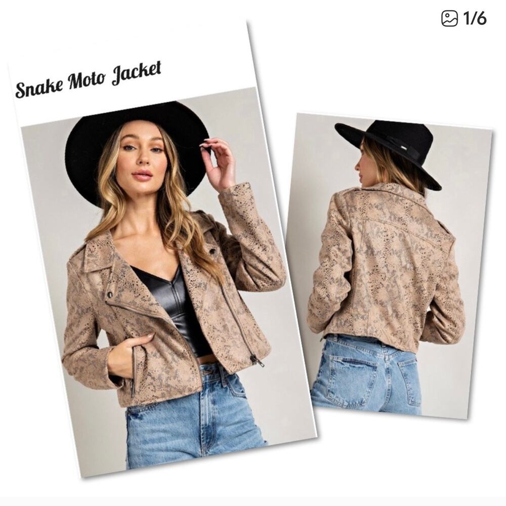 Haute Monde Snakeskin Moto Jacket Medium Faux Leather Cropped Biker Cool